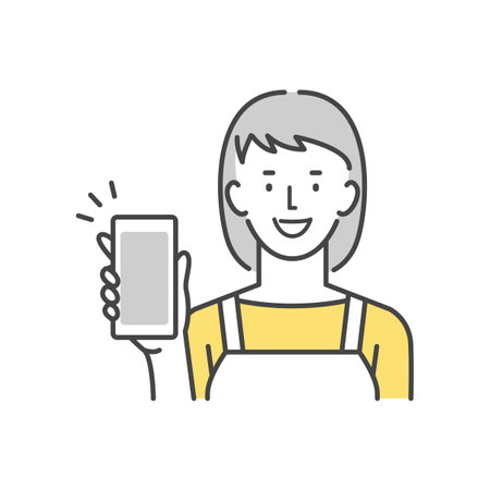 Housewife showing smartphone screenのイラスト素材