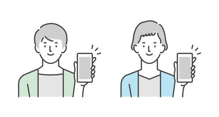 Man and woman showing smartphone screenのイラスト素材