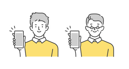 Man and senior showing smartphone screenのイラスト素材
