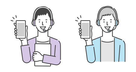 Call center woman showing smartphone screenのイラスト素材