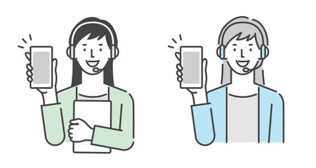 Call center woman showing smartphone screenのイラスト素材