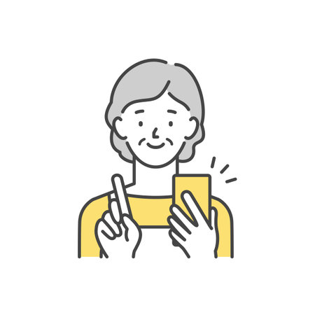 Housewife operating a smartphone, seniorのイラスト素材
