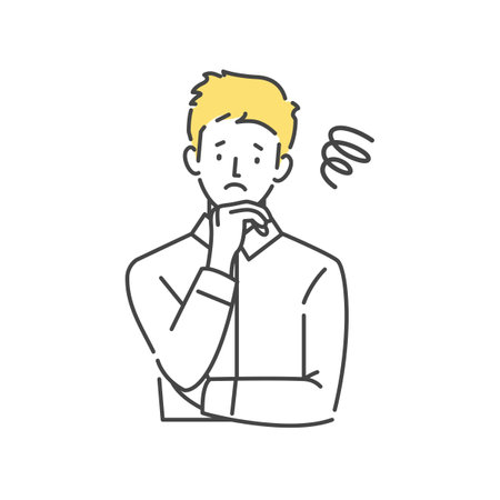 Troubled look, worried expression, man thinkingのイラスト素材