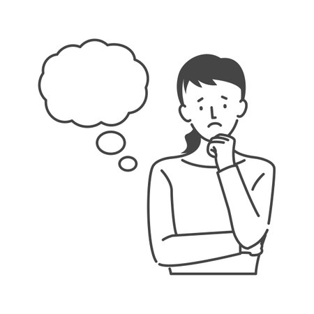 Woman looking troubled, worried, thinkingのイラスト素材