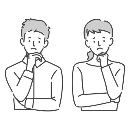 Men and women looking troubled, worried, and thinkingのイラスト素材