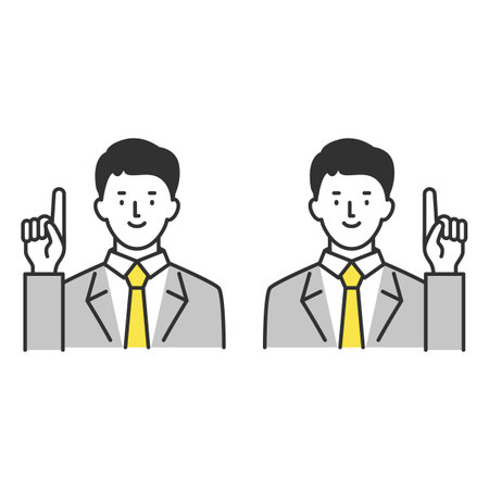 Businessman man posing pointing with cheerful expression setのイラスト素材