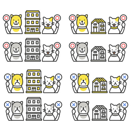 Detached property, Apartment / Condominium property, pets allowed (pets OK) No pets allowed (pets NG) Illustration icon setのイラスト素材