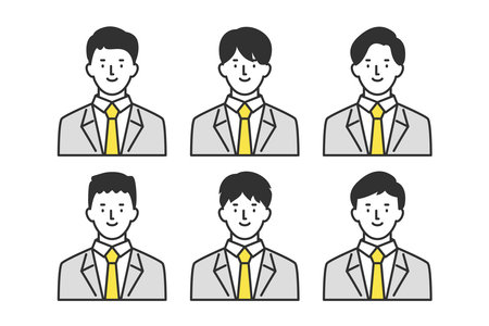 Male businessperson with basic and favorable expression illustration icon setのイラスト素材