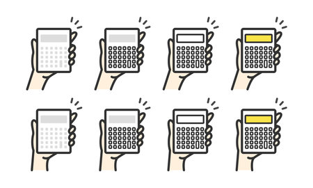 Hand holding calculator Illustration icon set Left handのイラスト素材