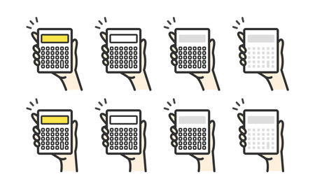 Hand holding calculator Illustration icon set right handのイラスト素材