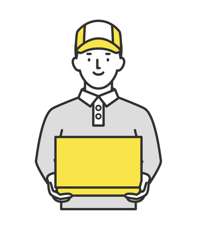 Smiling delivery man holding package in both handsのイラスト素材