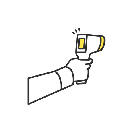 Illustration of measuring temperature using an electronic thermometerのイラスト素材