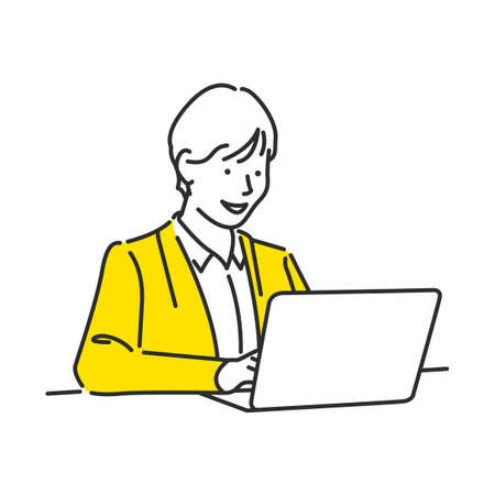 Illustration of a business person using a laptop computer to concentrate on typing workのイラスト素材
