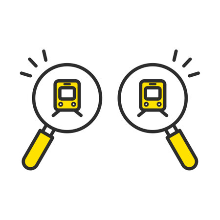 Magnifying glass icon to search train times, traffic, route map, station, subway, transferのイラスト素材