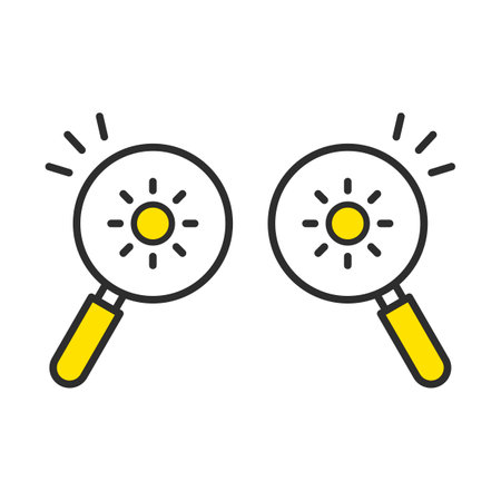 Magnifying glass icon to search for weather forecast. Search for sunny and clear weather forecasts.のイラスト素材