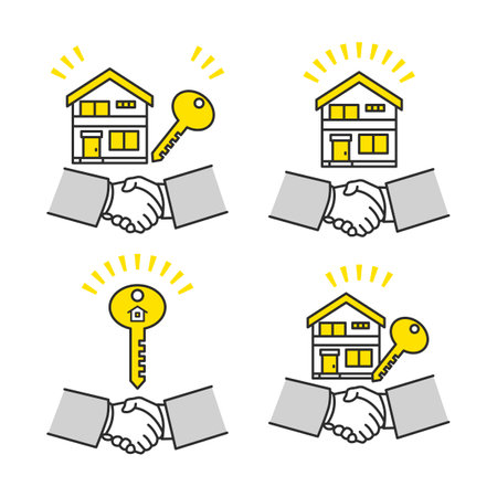 Illustration set of real estate contracts, rentals, sales and salesのイラスト素材