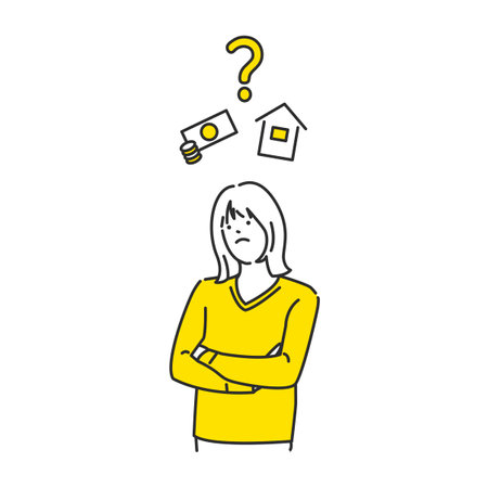 Illustration of a woman considering buying a houseのイラスト素材