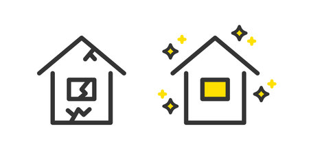 Illustration of a simple house before and after renovationのイラスト素材