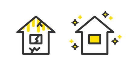 Illustration of a simple house before and after renovationのイラスト素材