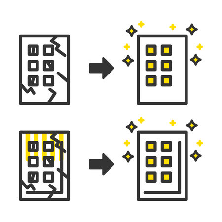 Illustration set of simple condominiums and apartments before and after renovationのイラスト素材