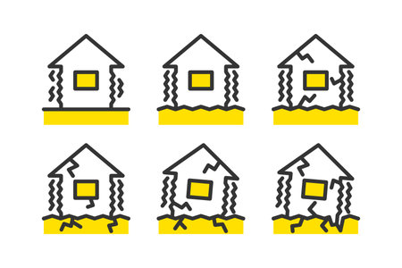 Earthquake Illustration Set Damage Level House Illustrationのイラスト素材