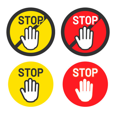 Gesture Icon Set Stop STOP Red Yellowのイラスト素材