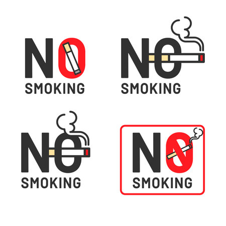 NO SMOKING Non-Smoking Logo Illustration Setのイラスト素材