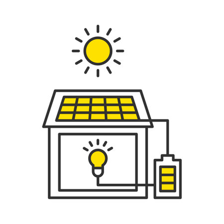 Storing the generated electricity in a storage battery Illustration of a house that uses electricity in an emergencyのイラスト素材