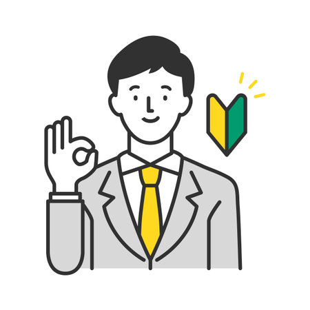 Beginner Mark OK Pose Businessman Maleのイラスト素材