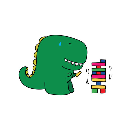 vector illustration of cute monster playing jenga by wordspotrayalのイラスト素材
