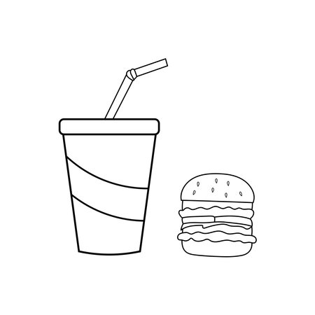 hand drawn vector illustration of fast food icon soda drink and hamburger by wordspotrayalのイラスト素材