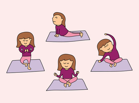 kids drawing Vector illustration of girl doing yoga exerciseのイラスト素材