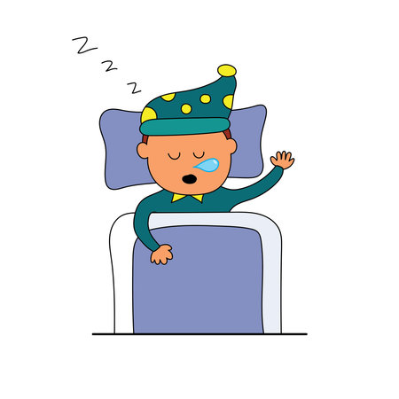 kids drawing Vector illustration of cute kid sleeping in blanketのイラスト素材