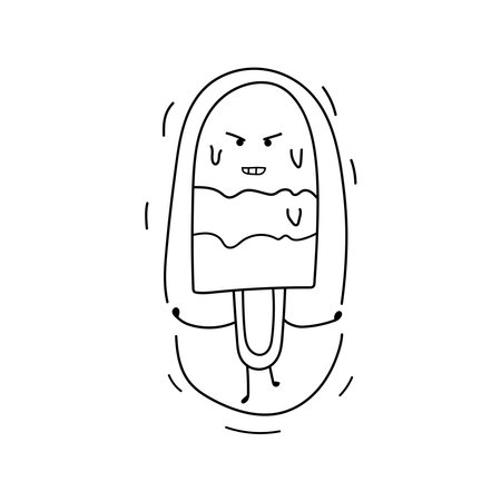 Hand drawn Illustration vector graphic Kids drawing style funny cute ice cream plays skipping in a cartoon style by wordspotrayalのイラスト素材