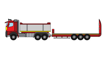 Vector illustration color children construction semi flatbed trailer truck clip art