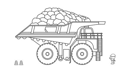 Hand drawn color children construction large size mining truck carrying rocks clipart by wordspotrayalのイラスト素材