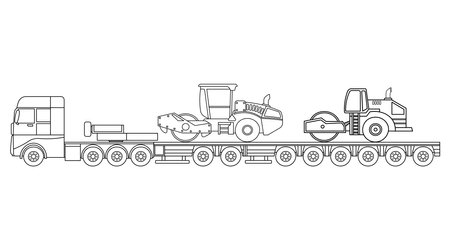Hand drawn Vector illustration color children construction lorry truck transporting compactors clipart by wordspotrayalのイラスト素材