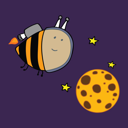 Cute cartoon bee flying on the moon beehive. Vector illustration for kids.のイラスト素材