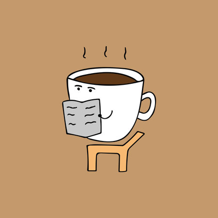 Coffee cup with newspaper. Vector illustration in doodle styleのイラスト素材