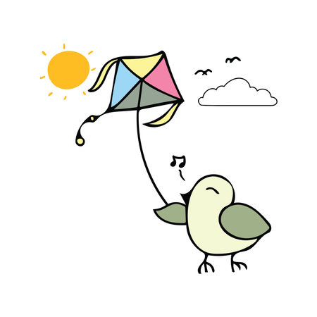 cute bird with kite, vector illustration, eps10のイラスト素材