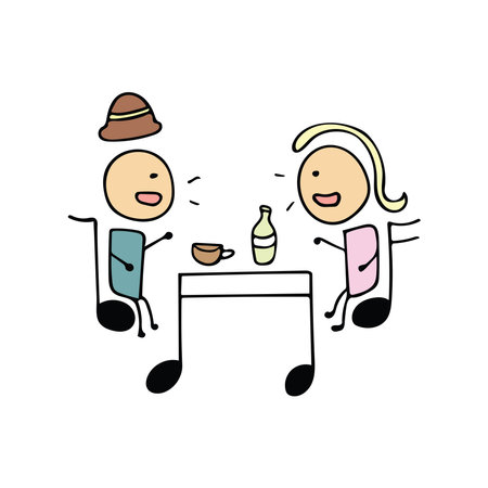 with music we connect, Musical notes Cartoon Mascot Character, music festival Vector illustration color children cartoon clipartのイラスト素材