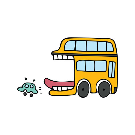 School bus doodle icon. Hand drawn illustration of school bus vector icon for web designのイラスト素材
