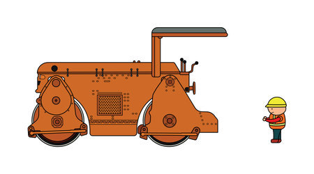 Vector illustration color children construction vintage road roller construction machine clipart by wordspotrayalのイラスト素材