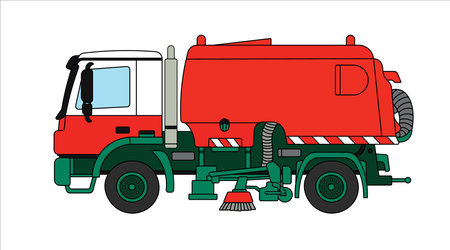 Hand drawn Vector illustration color children construction sweeper truck machine clipart by wordspotrayalのイラスト素材