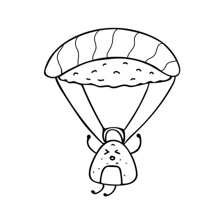 Hand drawn Cute mascot cartoon Rice japanese sushi is skydiving by wordspotrayalのイラスト素材
