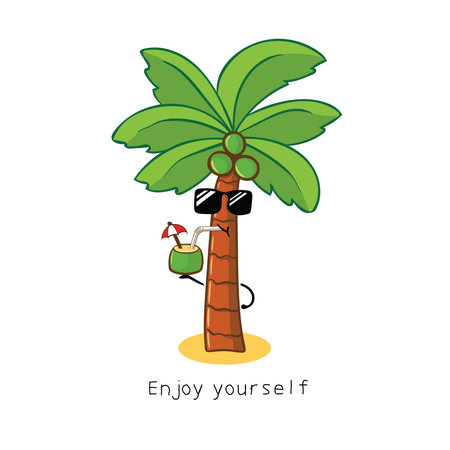vector illustration cute coconut tree Mascot Character Vector illustration color children cartoon clipartのイラスト素材
