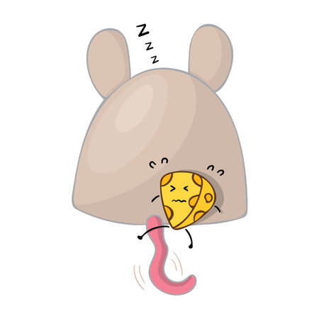 cute cheese playfully sneaks up on mice Mascot Character Vector illustration color children cartoon clipartのイラスト素材