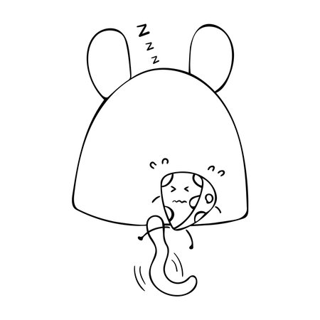 Hand drawn cute cheese playfully sneaks up on mice Mascot Character Vector illustration color children cartoon clipartのイラスト素材
