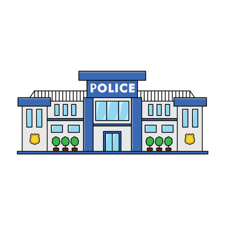 kids drawing Vector illustration Building of Police station flat cartoon isolatedのイラスト素材