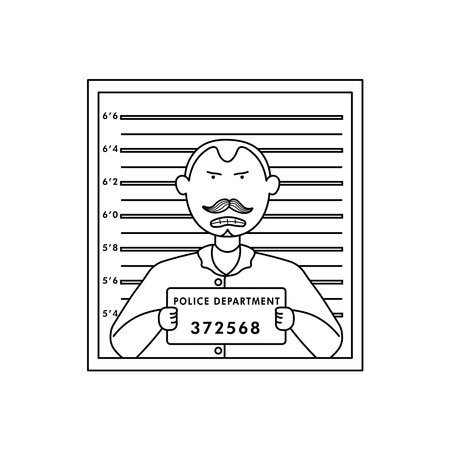 Hand drawn kids drawing Vector illustration Prisoner and Mugshot flat cartoon isolatedのイラスト素材
